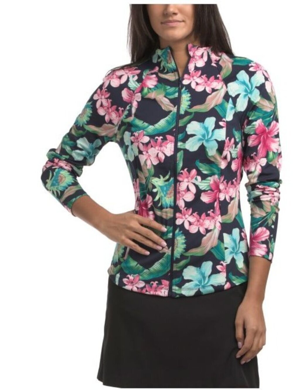 Tommy Bahama Womens Blue Pink Tropical UPF Full Zip Long Sleeve Jacket Sz S New